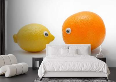 funny lemon and orange with eyes isolated Wall mural