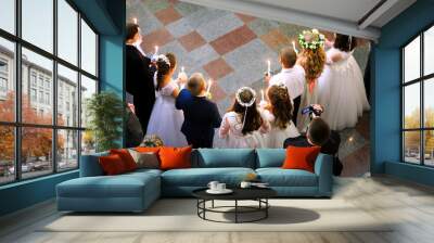 First holy communion in church, many children Wall mural