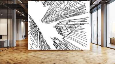 hand drawn architectural sketch of a modern abstract city architecture and skyscrapers and tall building Wall mural