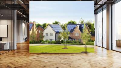 Beautiful new homes with solar panels on the roof Wall mural