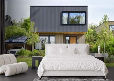 Modern Architecture Home. House Design with solar charging station and electric car Wall mural