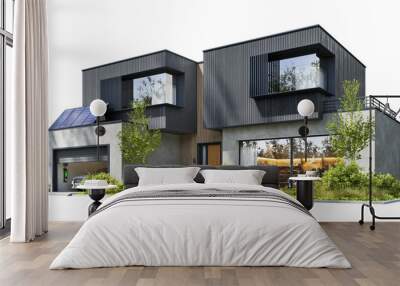 Modern Architecture Home. House Design with Solar Charging Station and Electric Vehicle Wall mural