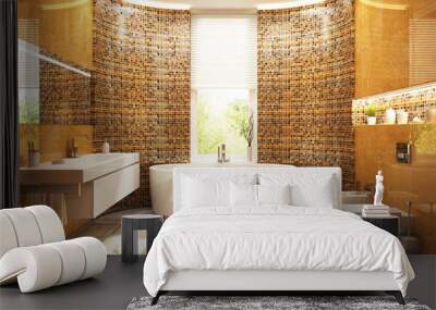 Modern gold bathroom in house Wall mural