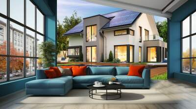 Modern house with solar panels on the gable roof Wall mural