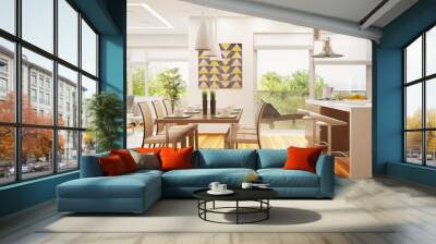 Modern kitchen and living room in a big house Wall mural