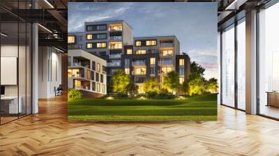 Scenic night view of modern architecture of residential buildings Wall mural