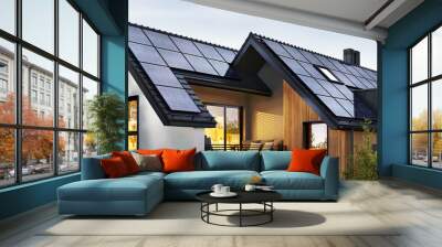 Solar panels on the roof of a beautiful modern home Wall mural