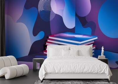 Abstract blue and purple background with a stack of books  modern design  knowledge and creativity  back to school    Wall mural