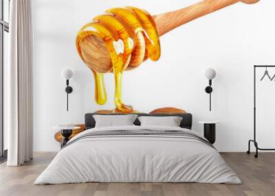 almond nuts and honey dripping on a white background Wall mural