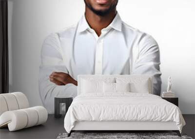 Portrait of a young smiling African American man looking at the camera with his arms crossed. Happy man standing successful businessman. Generated AI. PNG. Transparency. Wall mural