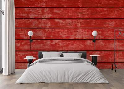 Old red painted wooden plank Wall mural