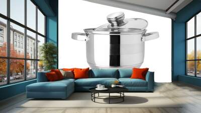 Stainless steel pot, kitchen tools isolated on a transparent background Wall mural