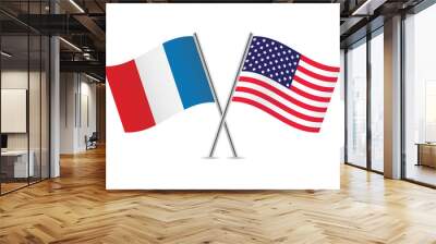 American and French flags. Vector illustration. Wall mural