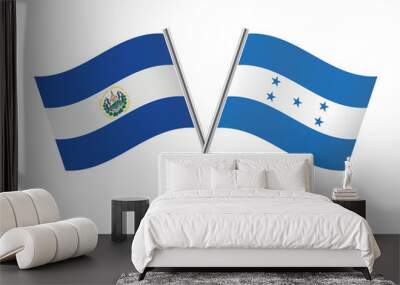 El Salvador and Honduras crossed flags. Salvadoran and Honduran flags on white background. Vector icon set. Vector illustration. Wall mural