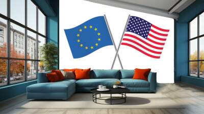 european union and american flags. Wall mural