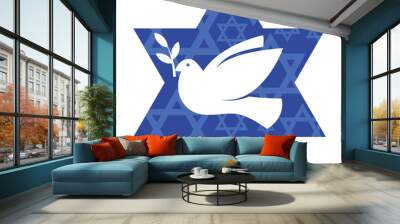 Independence Day of Israel, Star of David, and a white peace dove. Vector illustration. Wall mural