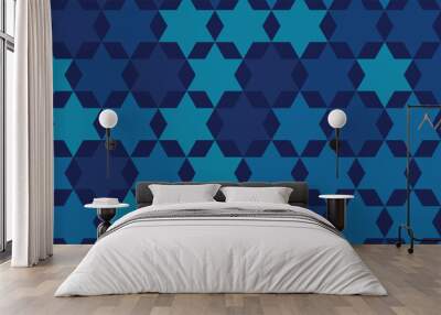 Star of David abstract blue vector background. Stylish vector pattern with a Six-pointed star. Wall mural