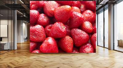 fresh red bright strawberries. macro, top view/a background of fresh strawberries fruit, close up Wall mural