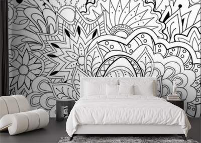 zen doodle flowers, herb and mandalas Wall mural