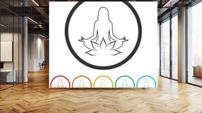 Buddhist yoga pose icon isolated on white background, color set Wall mural