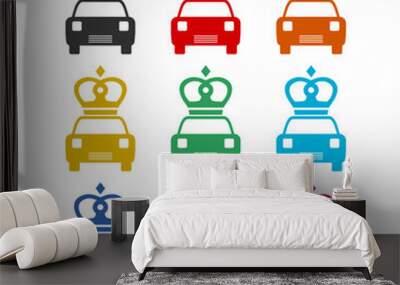 Car icon with crown color set Wall mural