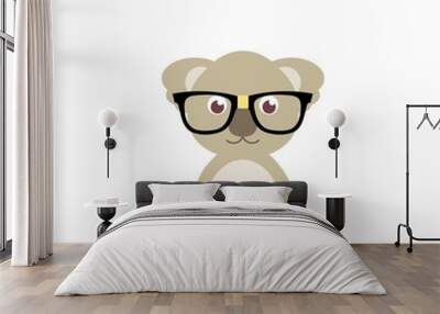 Cute bear koala face in glasses isolated on white background Wall mural