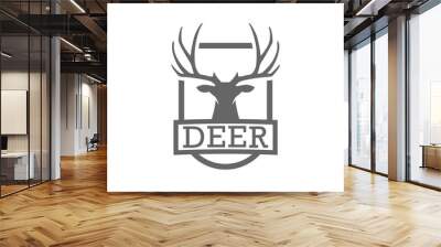 Deer head with antlers on shield icon isolated on transparent background Wall mural