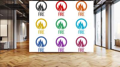 Fire flame Logo Template icon isolated on white background. Set icons colorful Wall mural