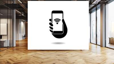 Hand hold phone sign with shadow Wall mural