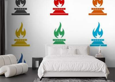 Kitchen gas stove flat icon isolated on white background, color set Wall mural