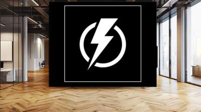 Lightning silhouette icon. Bolt symbol electric sign emblem on black background Wall mural