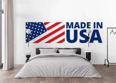 Made in USA badge with american flag. Made in USA banner isolated on white background Wall mural