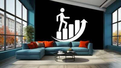 Man runs up the ladder icon isolated on dark background Wall mural