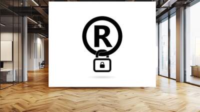 Registered Trademark concept with padlock icon isolated on white background Wall mural