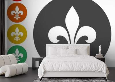 Vector set of silhouettes of lily flowers (fleur-de-lis) on a white background Wall mural