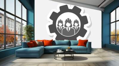 Women team workers in gear sticker icon Wall mural