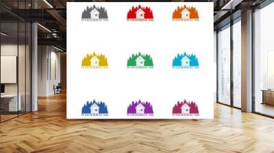 Wood house icon isolated on white background. Set icons colorful Wall mural