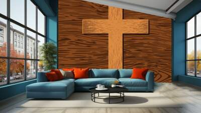 Wooden cross on wooden background Wall mural