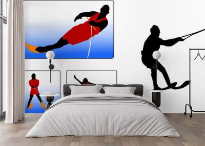 waterskiing silhouettes Wall mural