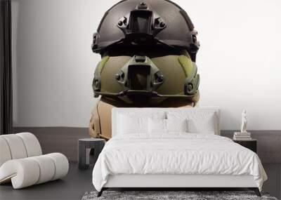 Three nato military helmets on white background  Wall mural