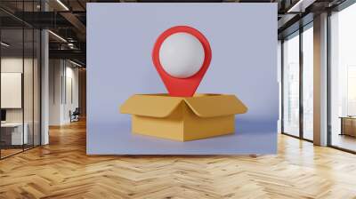 Red box with location map symbolizing packaging and business Wall mural