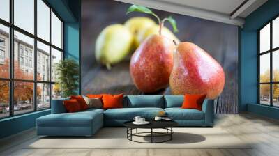 Fresh ripe organic pears on a rustic wooden table Wall mural