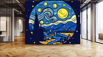 Starry_Night_Painting_Modern_Line Wall mural