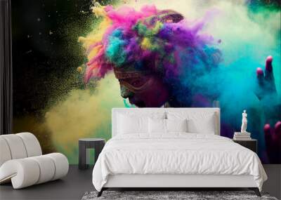 A picture of splash of colour powder in a holi festival in india , AI generate  Wall mural