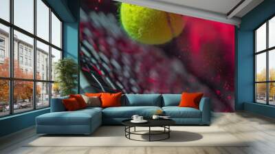 Explosive Tennis Ball Impact with Red Powder Burst on Court Wall mural