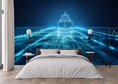 Futuristic Digital Ship Sailing in Virtual Reality Sea Wall mural