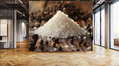 Gourmet Close-up of Himalayan Salt Crystals in Wooden Bowl Wall mural