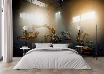 heavy automation robotic arms machine in smart factory industrial,Industry 4.0 concept Wall mural