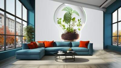 Idea and creativity greennery power saving concept light bulb  . AI Generate Wall mural