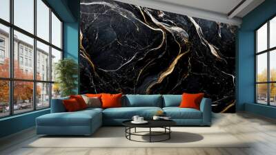 Luxury abstract fluid art ,  mixture of black, gray and gold abstract of marble background Wall mural